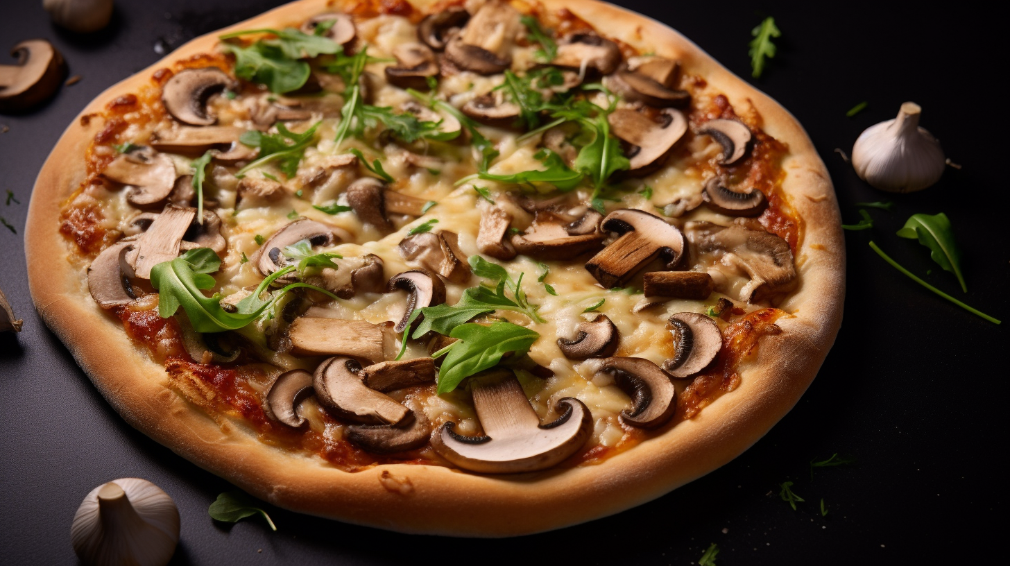 Closeup of Healthy Mushroom and Garlic Pizza