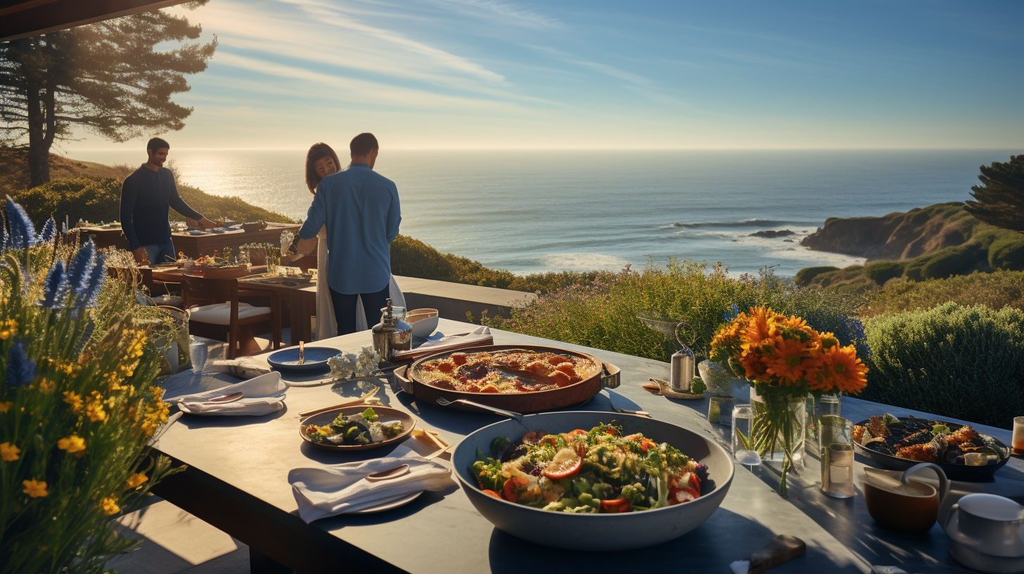 Healthy penne in outdoor kitchen