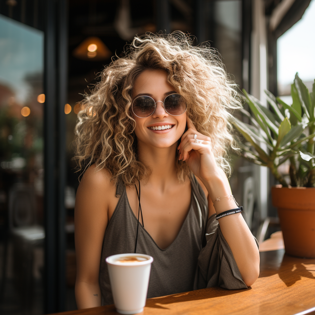 Healthy person enjoying a coffee outside a cafe