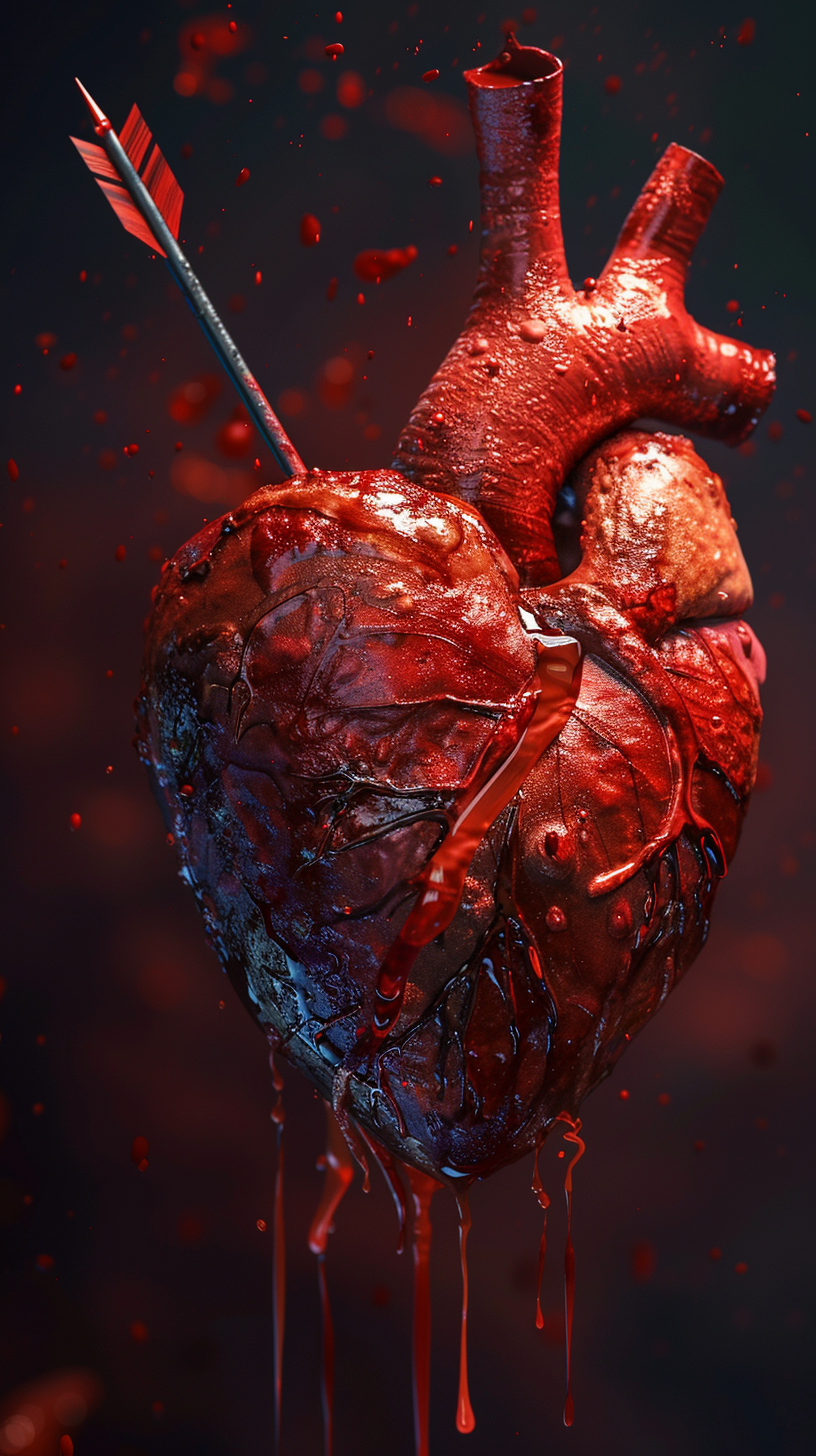 Red heart with arrow wound