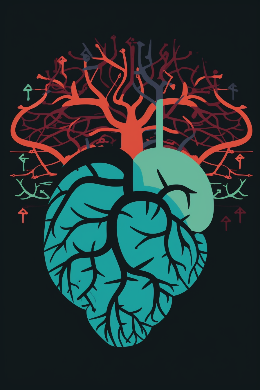 Colorful heart and brain miscommunication icon