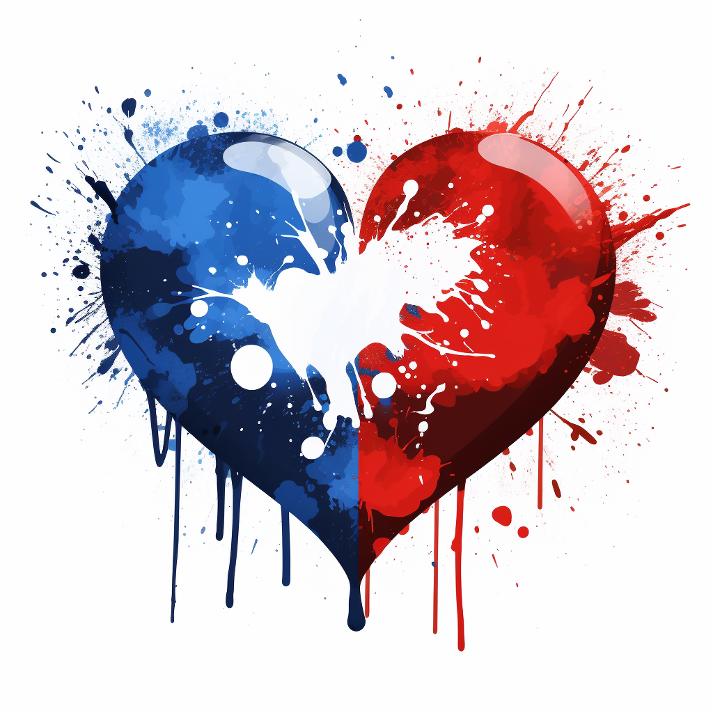 Split Heart with French and American Flags