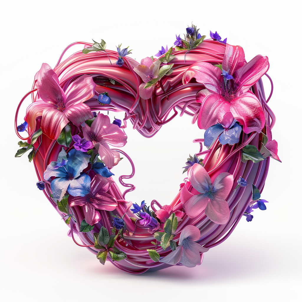 3D heart wrapped in flower wreaths