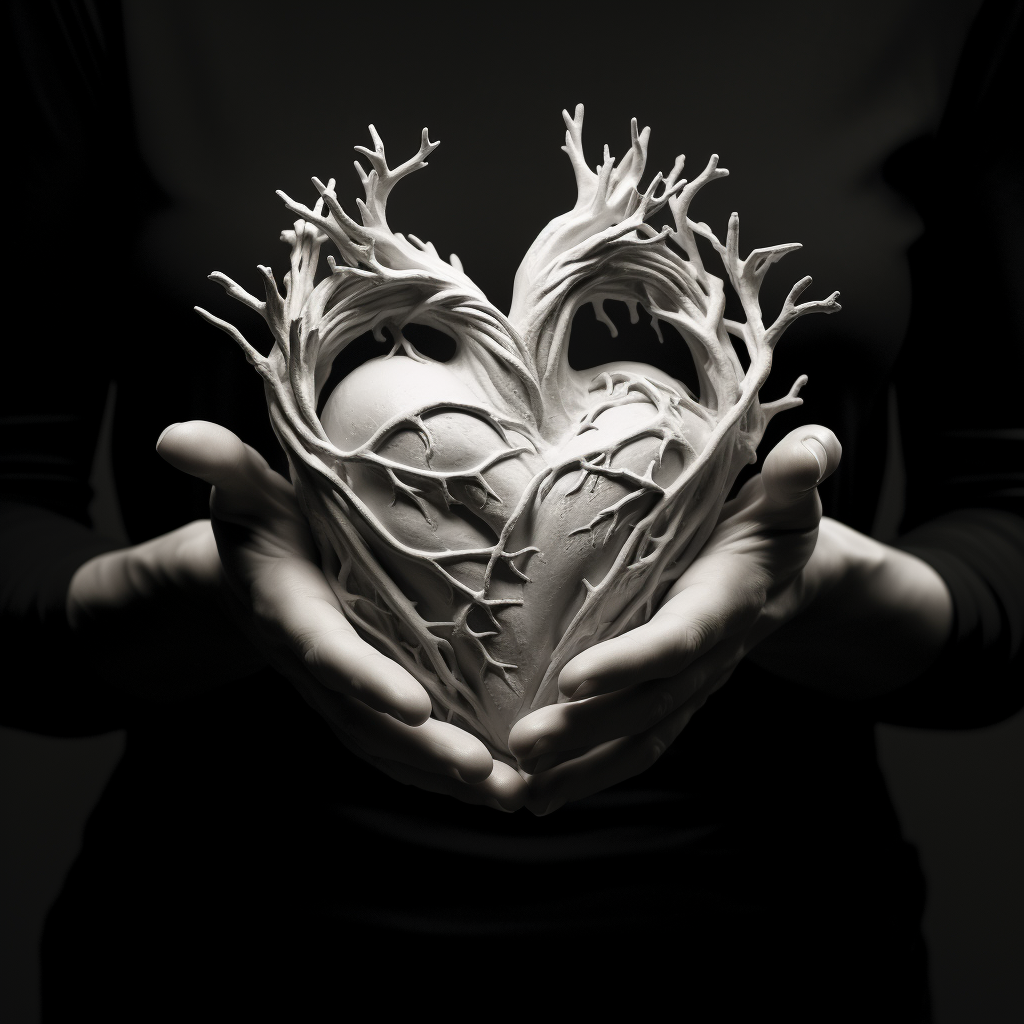 Monochrome sculpture: Heart in Hand