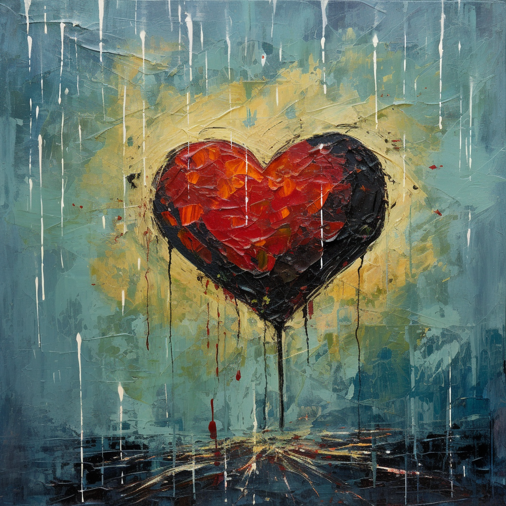 Abstract heart shape in the rain artwork