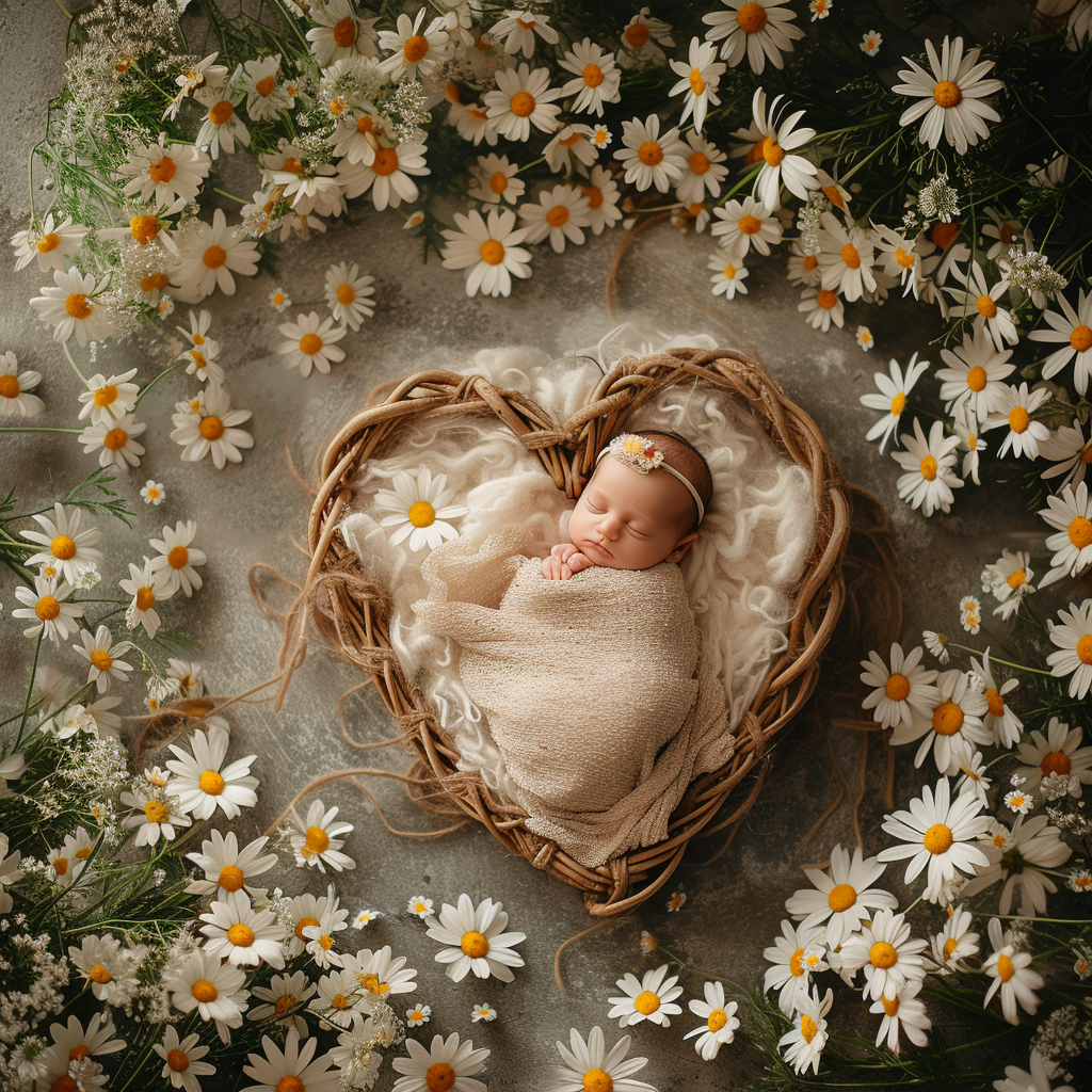 Heart shaped baby basket with blanket