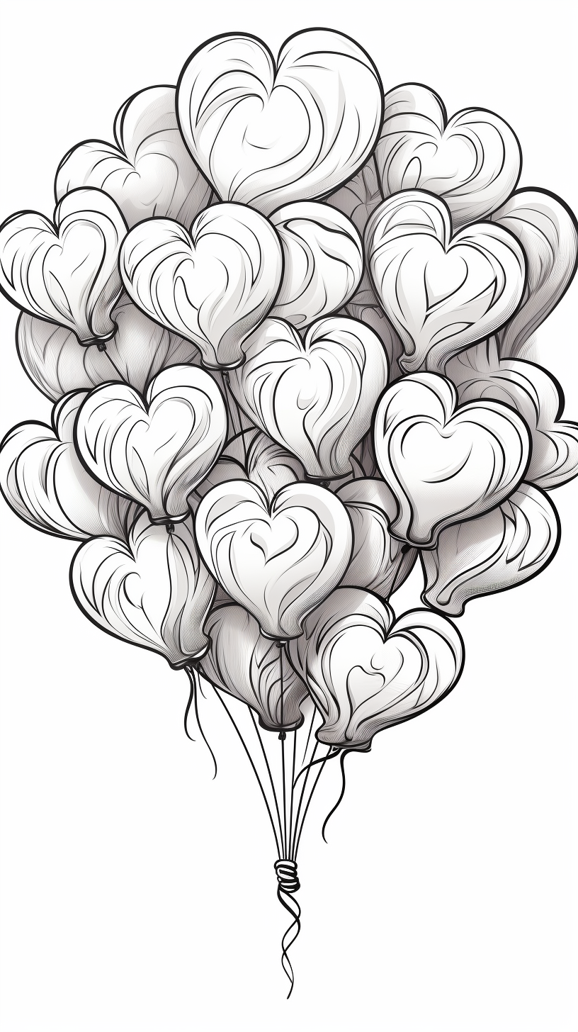 Heart-shaped balloons coloring book cartoon image