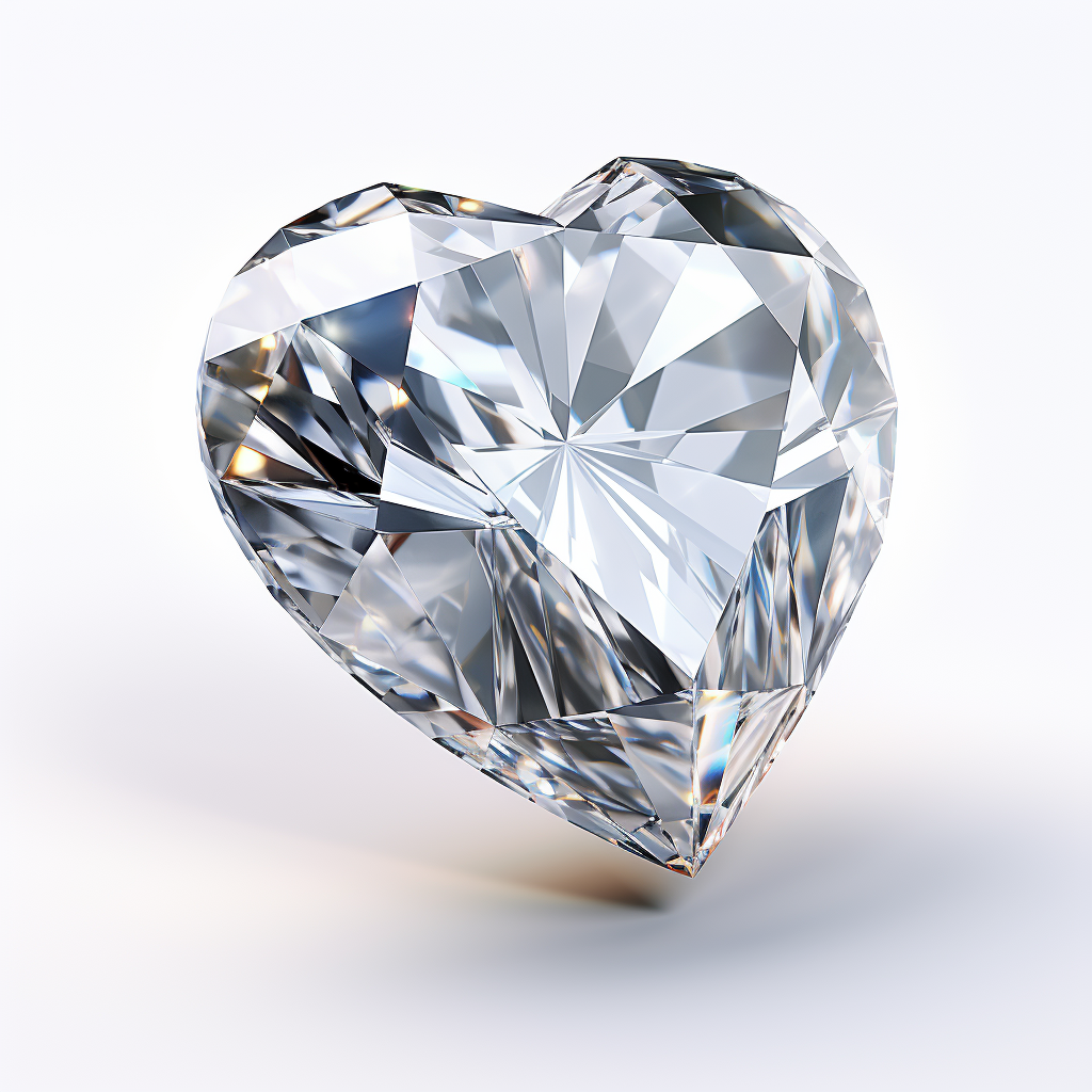 Heart-shaped crystalline diamond on white background