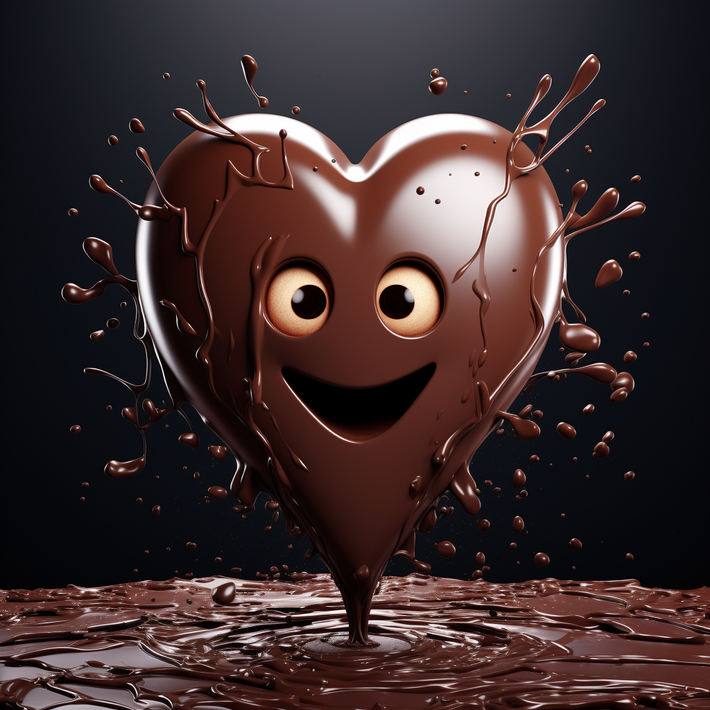 Heart-shaped character covered in smooth chocolate