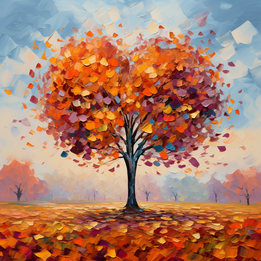 Impressionist image of heart-shaped oak tree leaves in fall