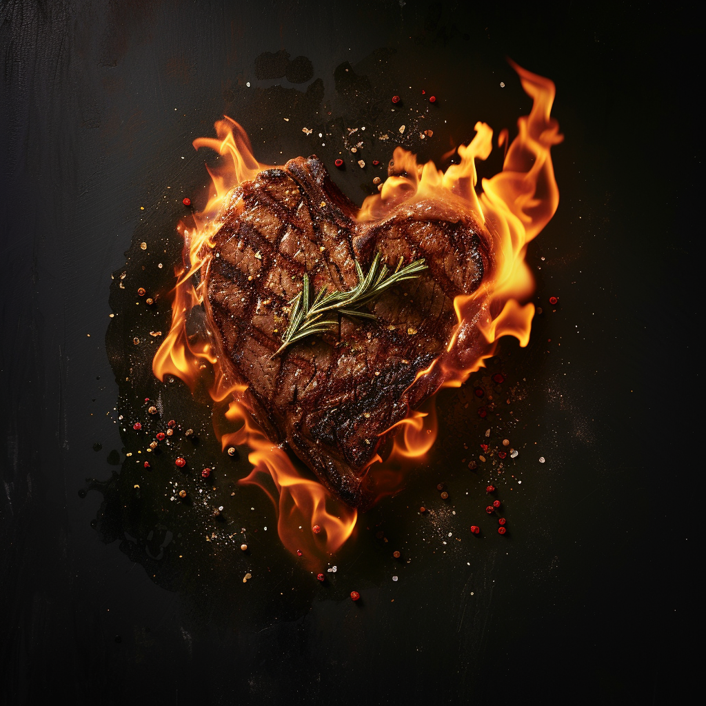 Heart Shaped Steak on Fire