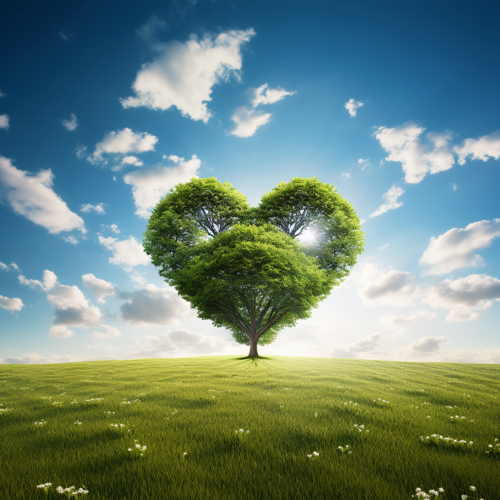 Lovely heart-shaped tree in a lush lawn