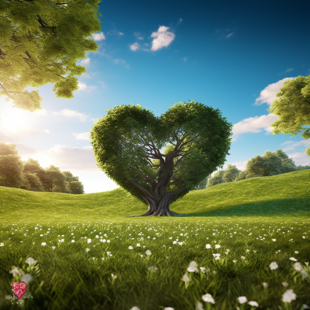 Heart-shaped tree amidst lush green lawn