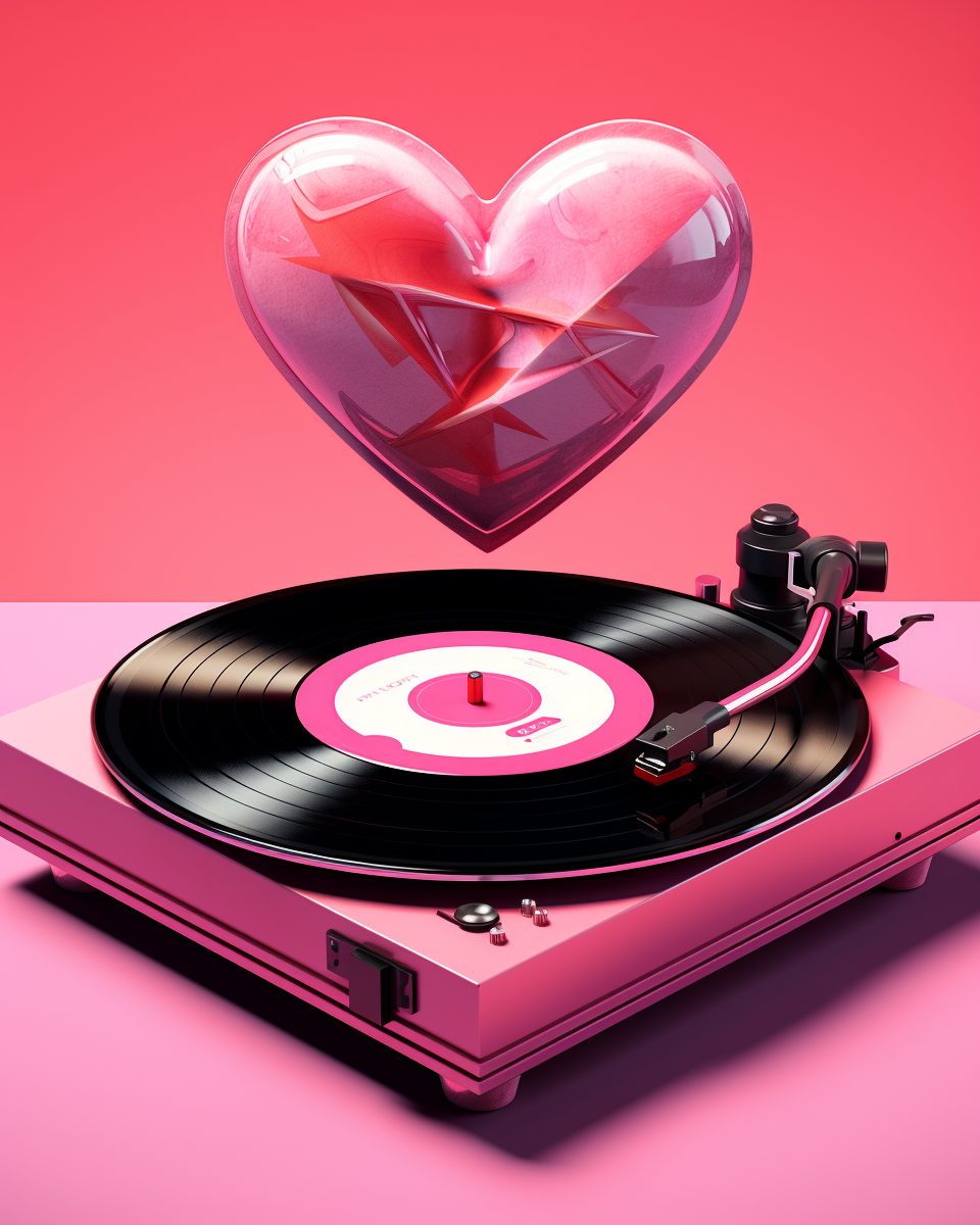 Retro pink heart vinyl record