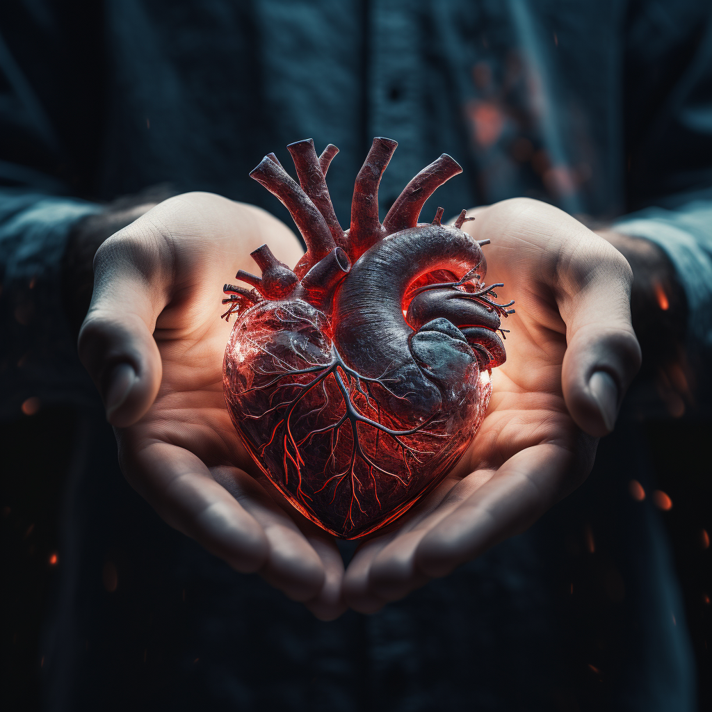 Man holding heart showing illness and cardiovascular diseases