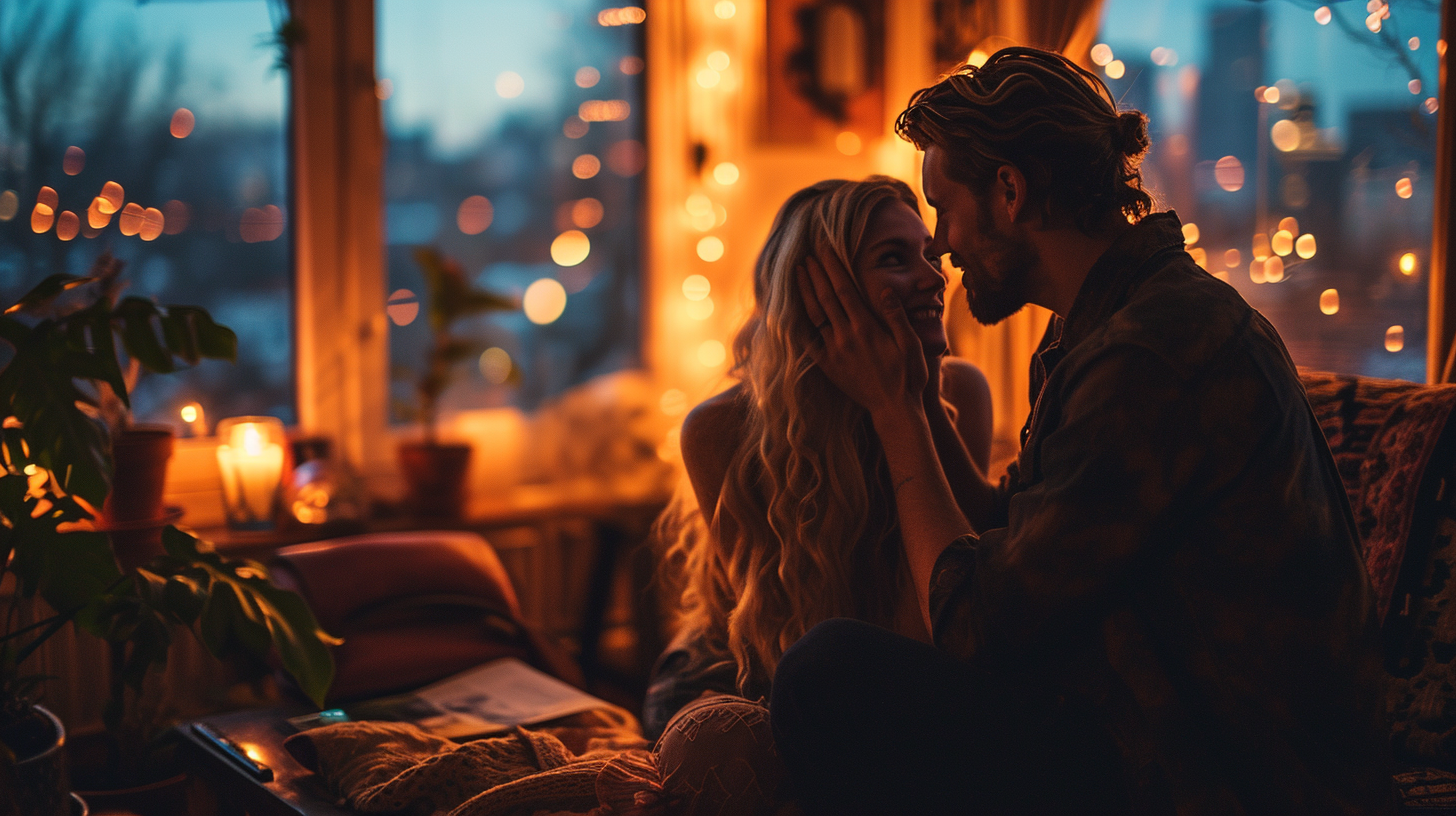 Man and Woman in Cozy Living Room