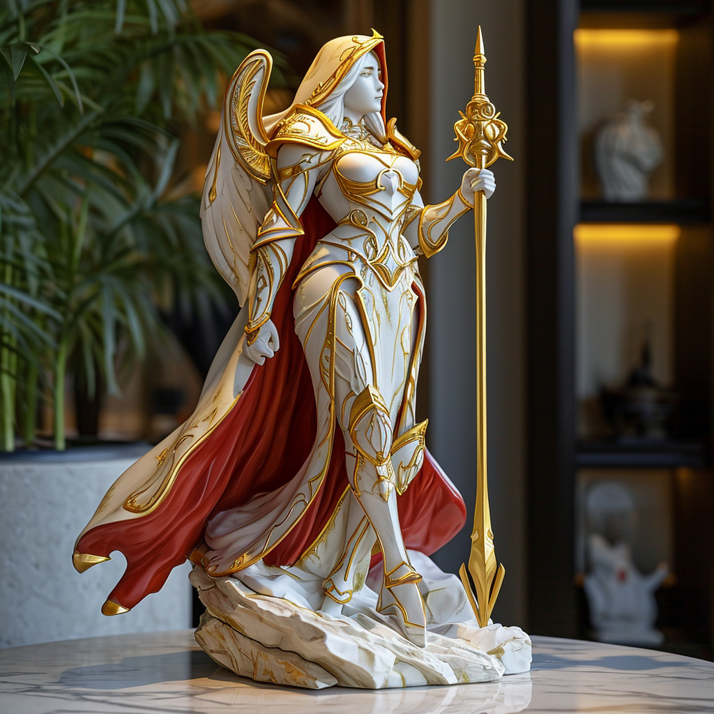 Hearthstone Sylvana marble statue with golden and red applications