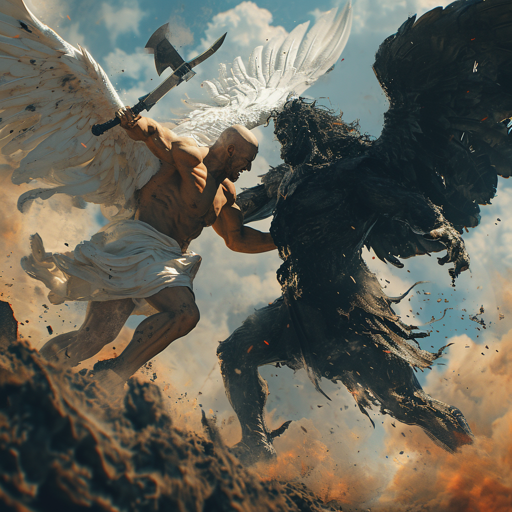 Heavenly battle between angel and demon