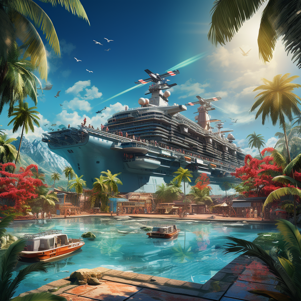 Gigantic aircraft carrier transformed into a tropical paradise