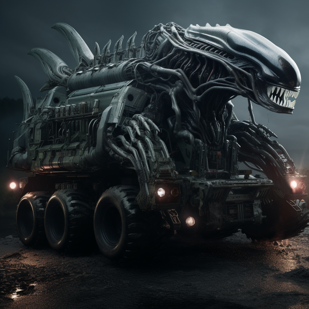 Heavy duty vehicle with xenomorphic headlights