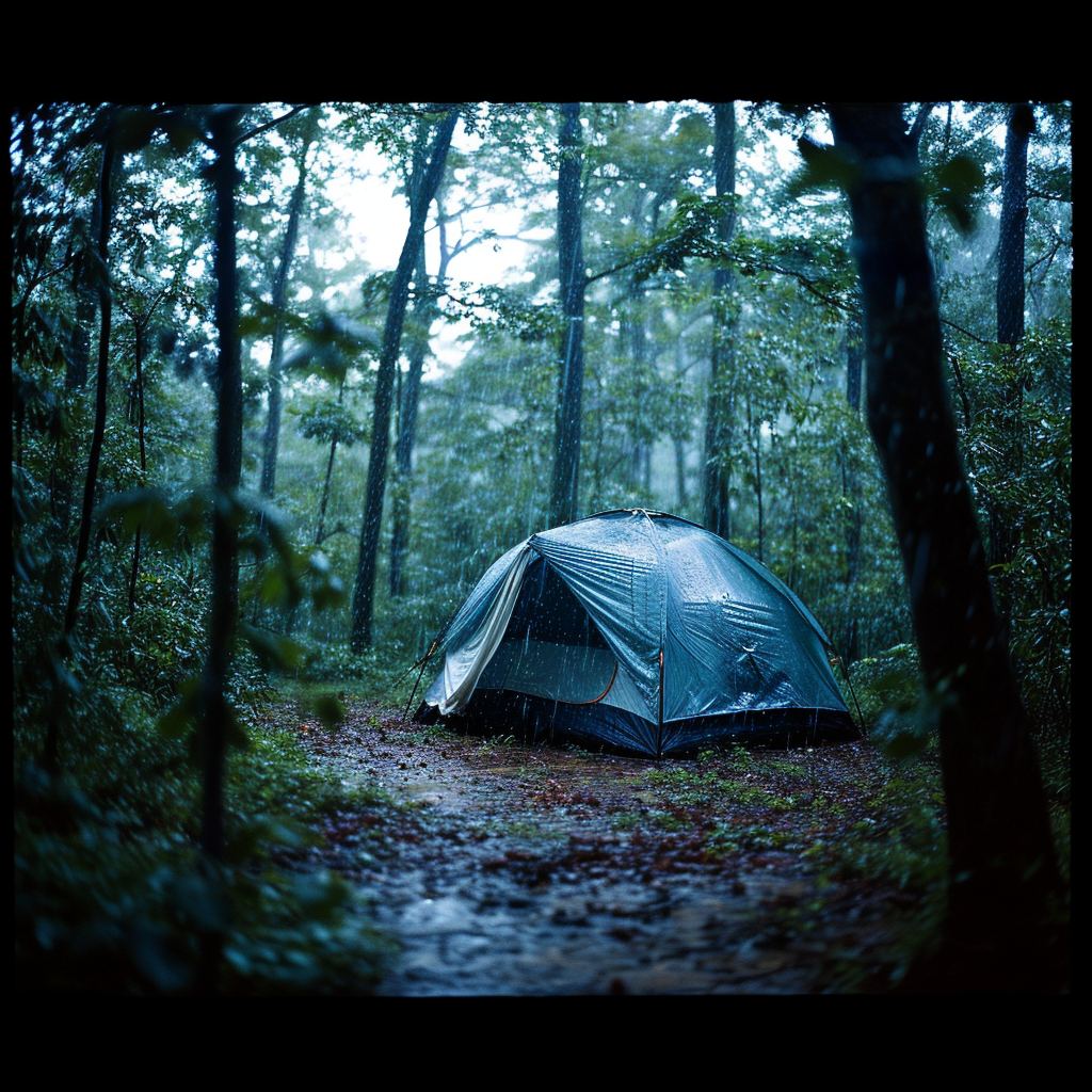 Image of a Camping Tent in Heavy Rain