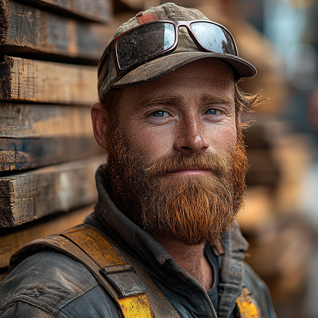 Construction worker carrying decking wood