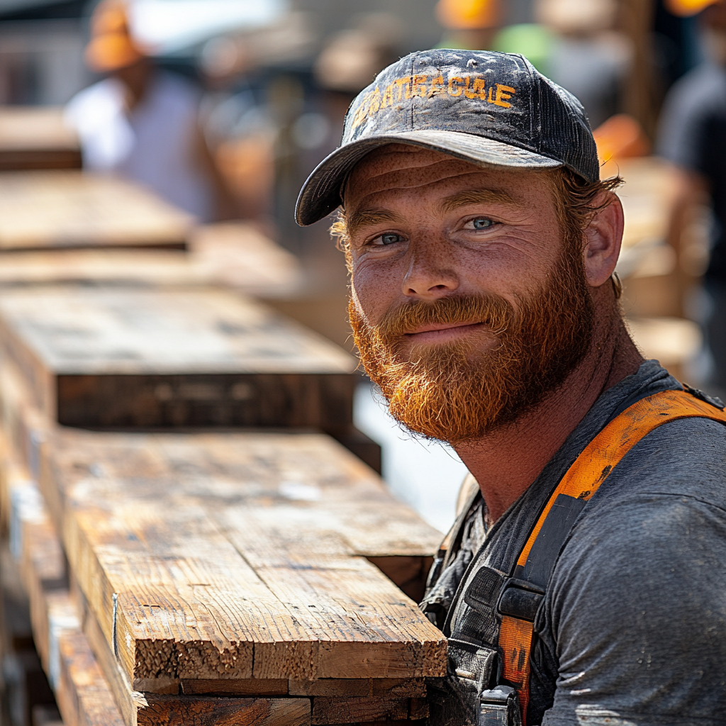 Construction worker carrying planks Brisbane