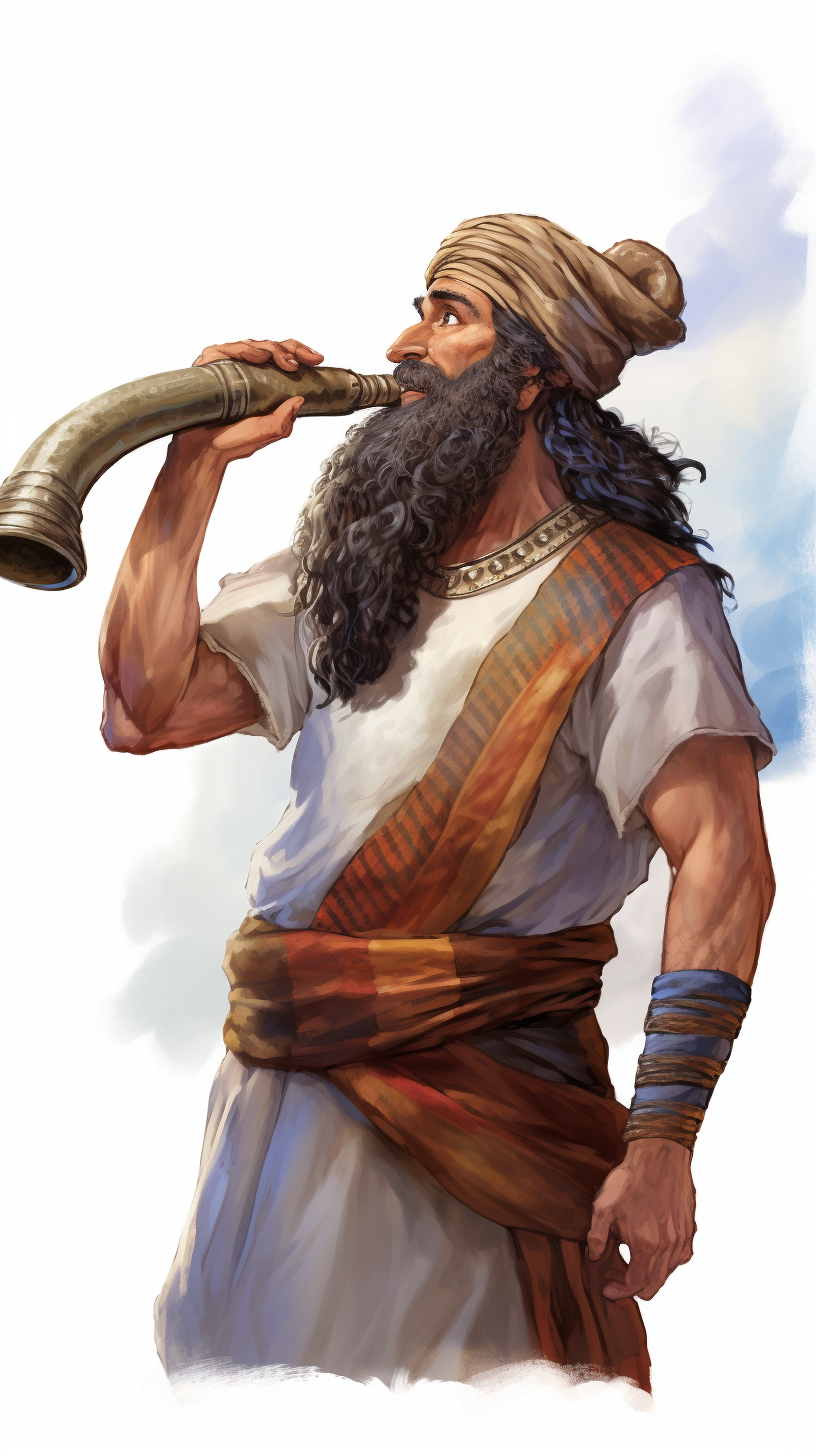 Hebrew warrior blowing Shofar illustration