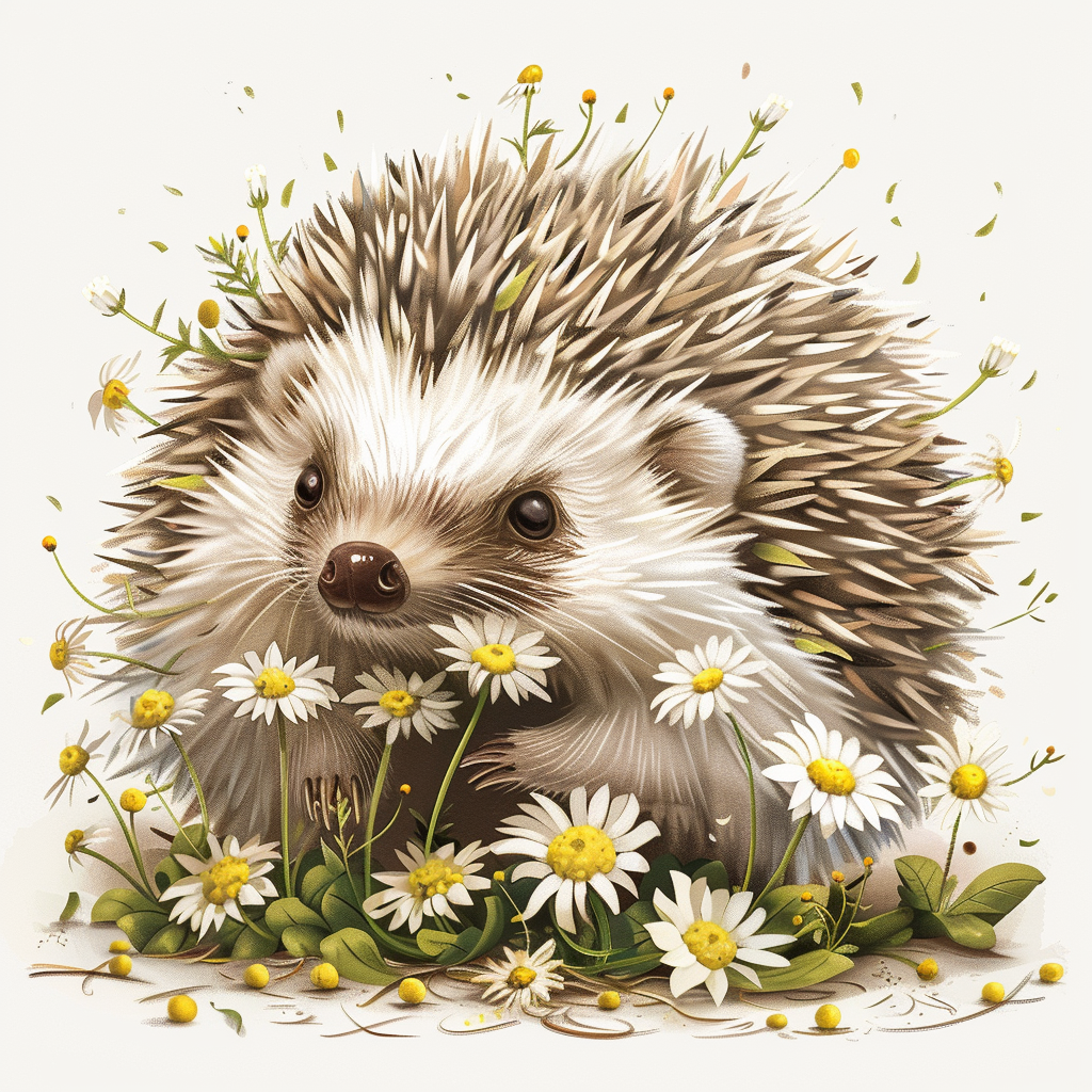 adorable hedgehog with flowers