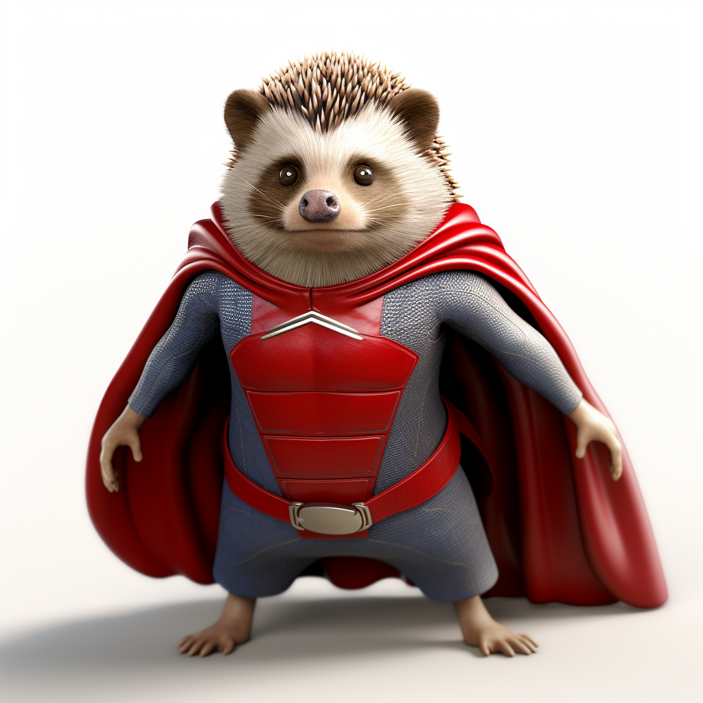 Cute Hedgehog Dressed as Superman, Smiling