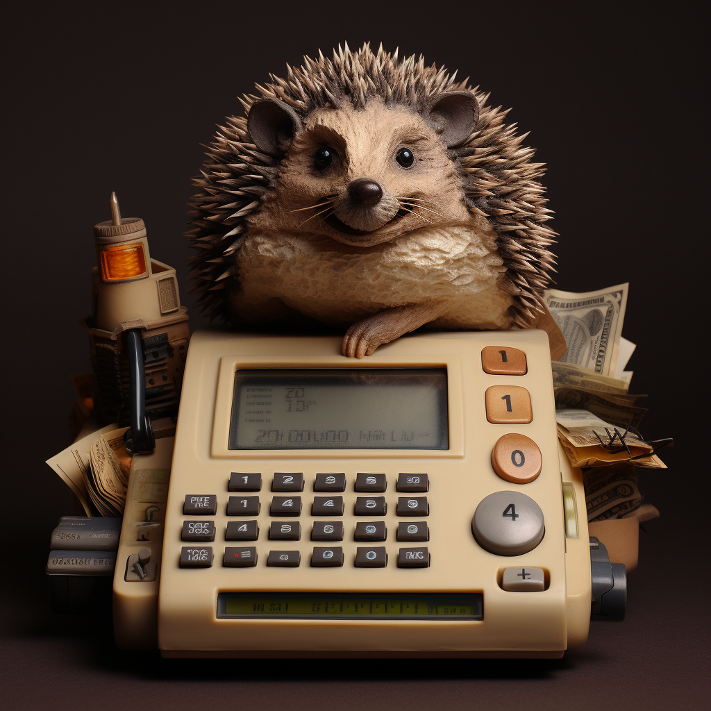 Cute hedgehog operating a cash register