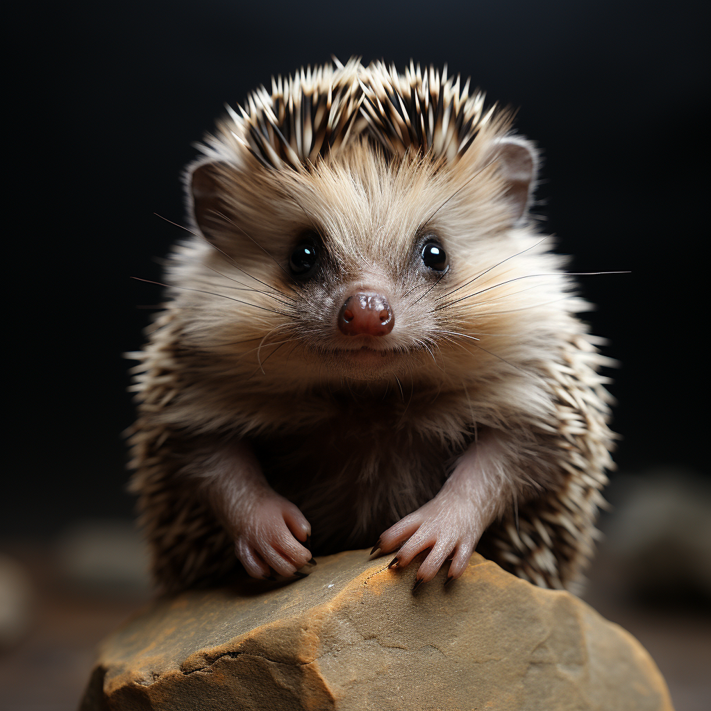 Adorable hedgehog with stone on stomach