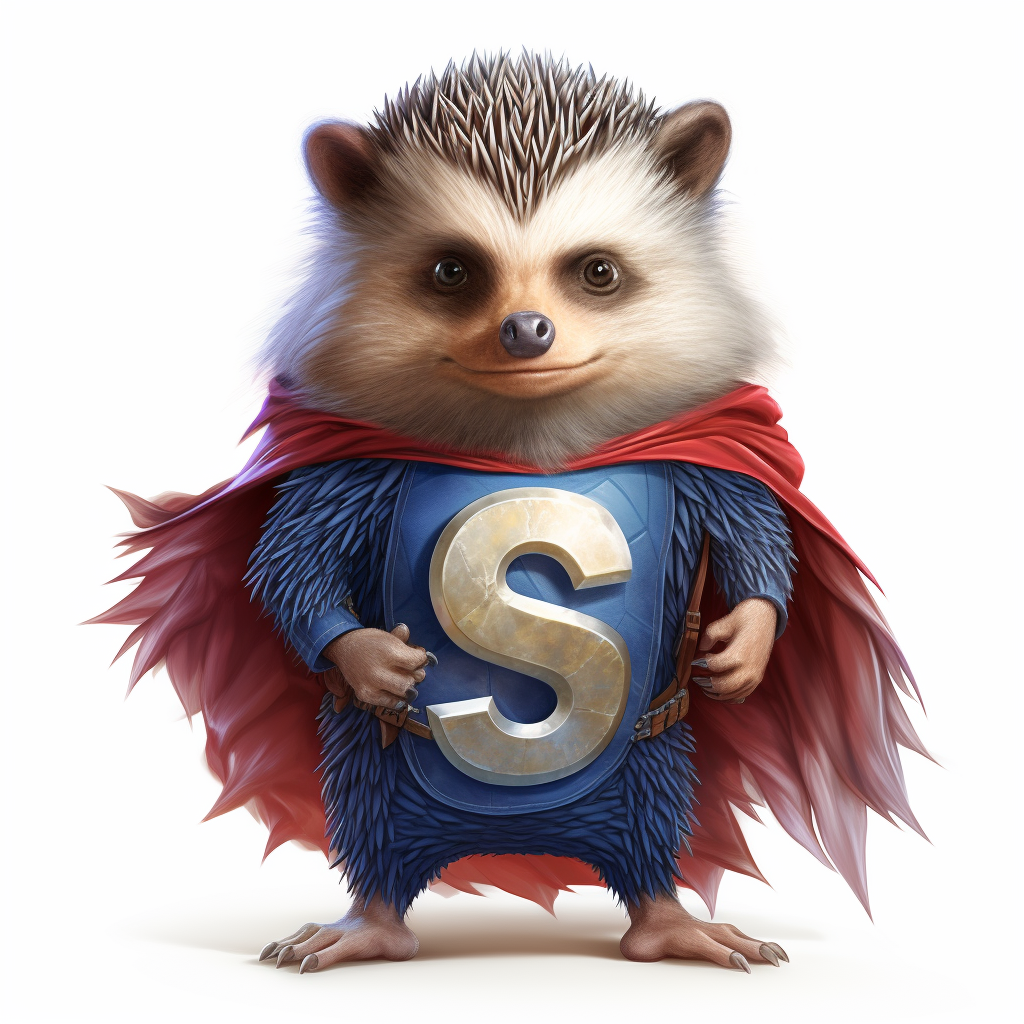 Cheerful hedgehog dressed as Superman