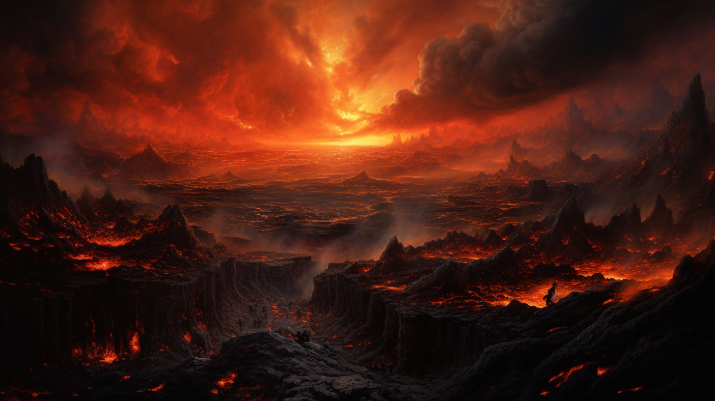 Fiery landscape with hellish sky