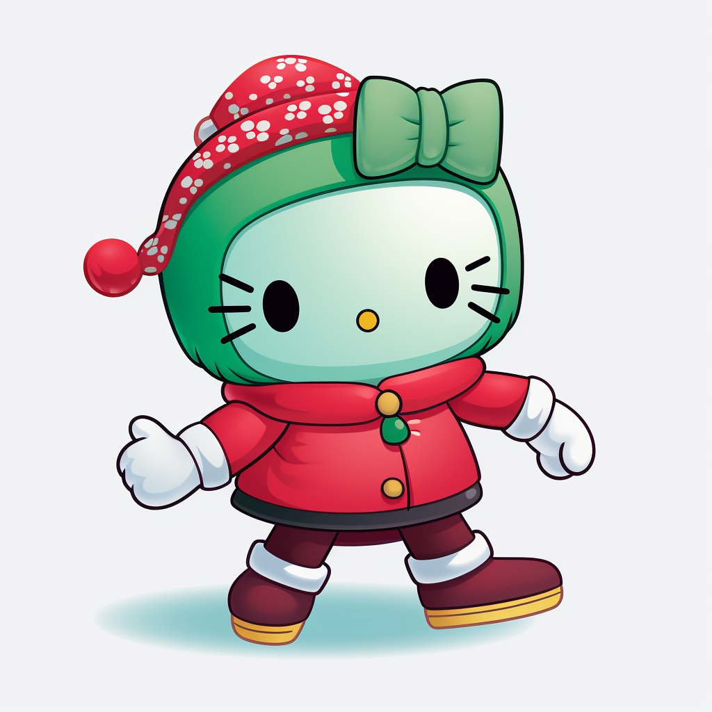 Hello Kitty comic ice skating in red and green