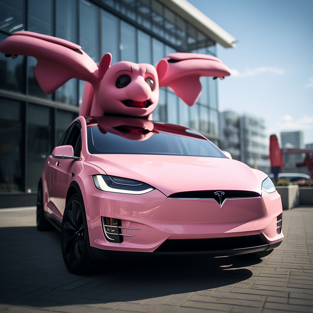 Hello Kitty driving Tesla Model X