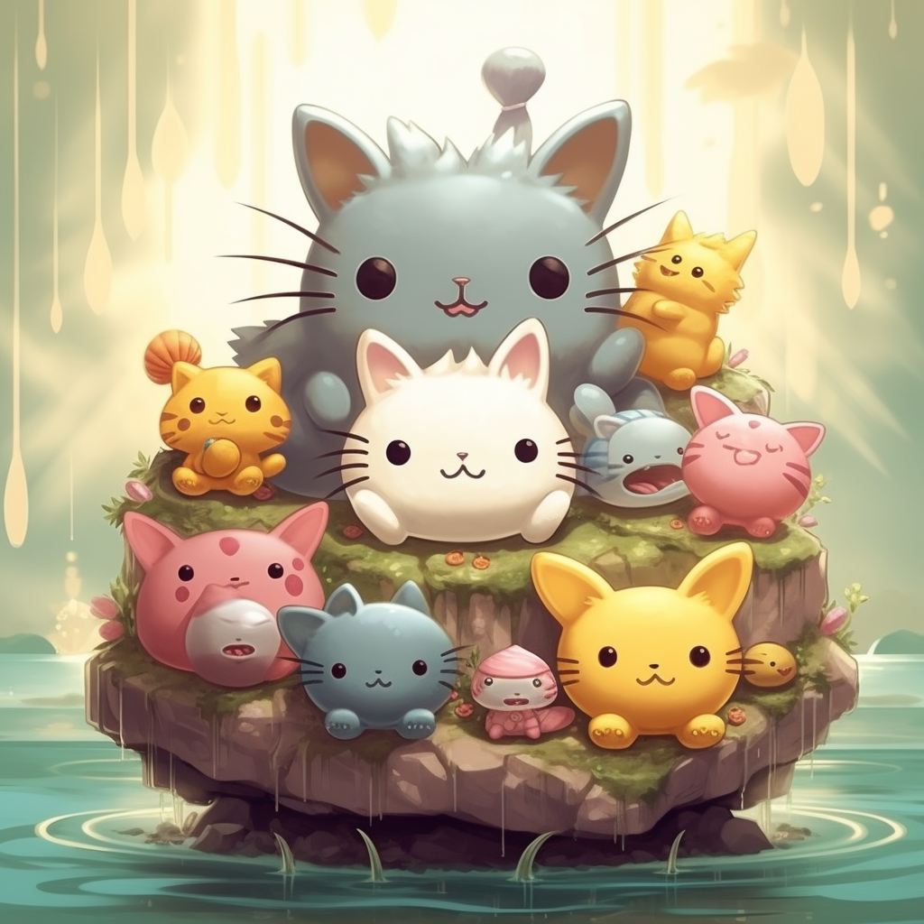 Cute character mashup in Hello Kitty style