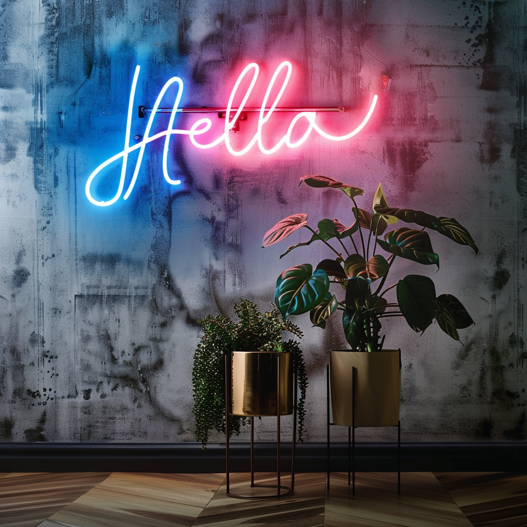 Neon sign saying hello