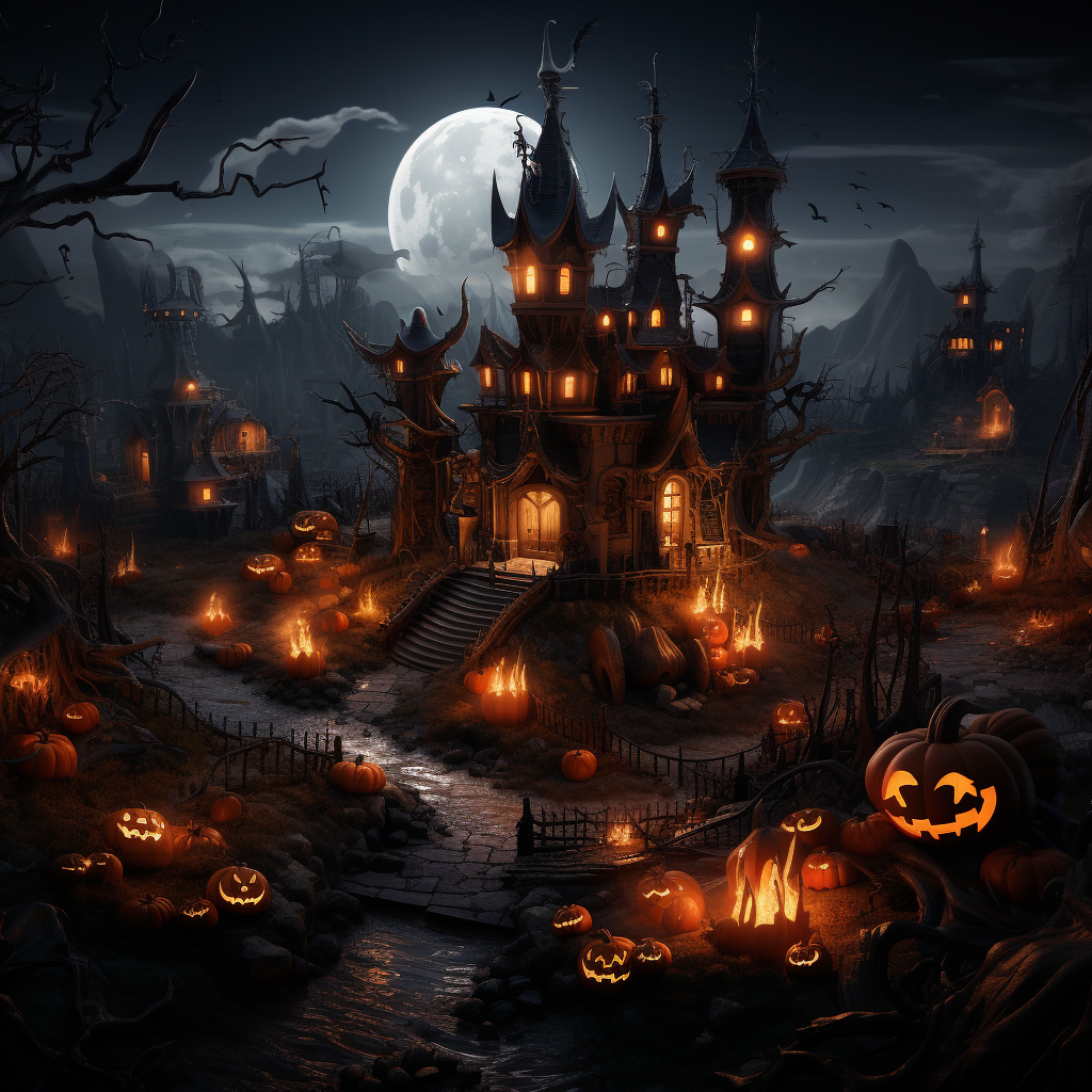 Dark Helloween Night with Castle and Pumpkins