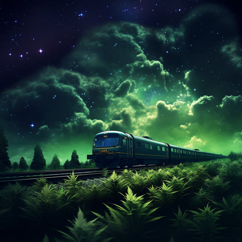 Hemp Leaves Triple Diesel Train Night Sky