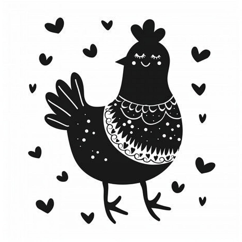 Cute Hen Silhouette Black White