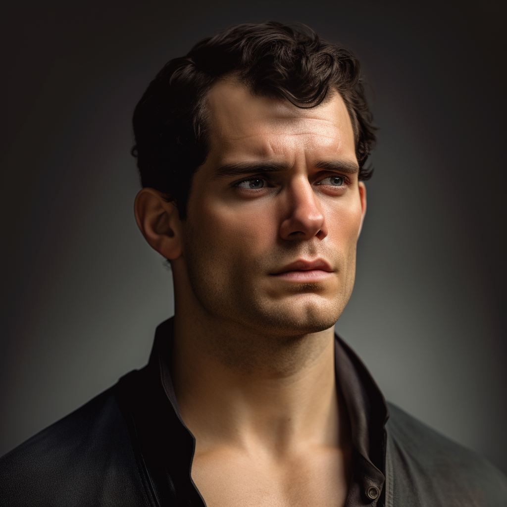 Hyperrealistic side face of Henry Cavill