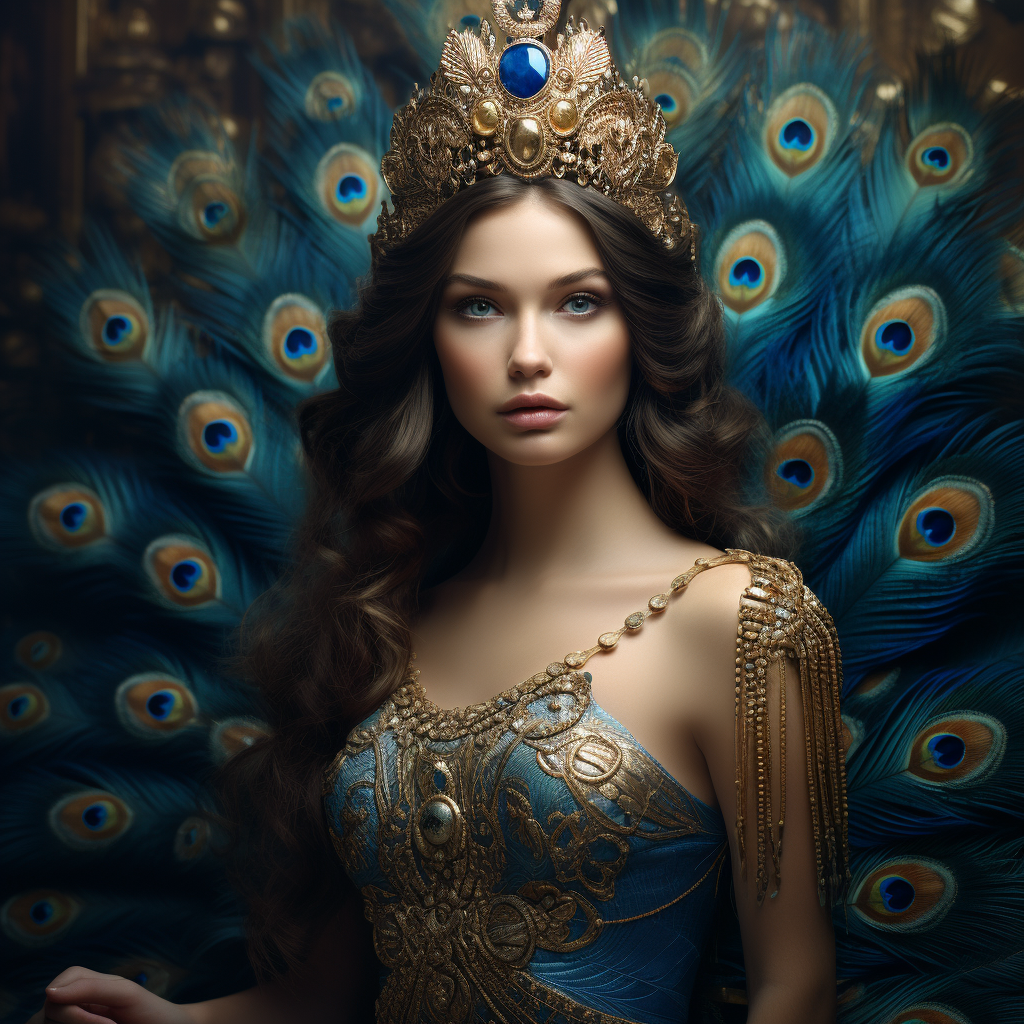 Beautiful Hera Goddess with Peacock