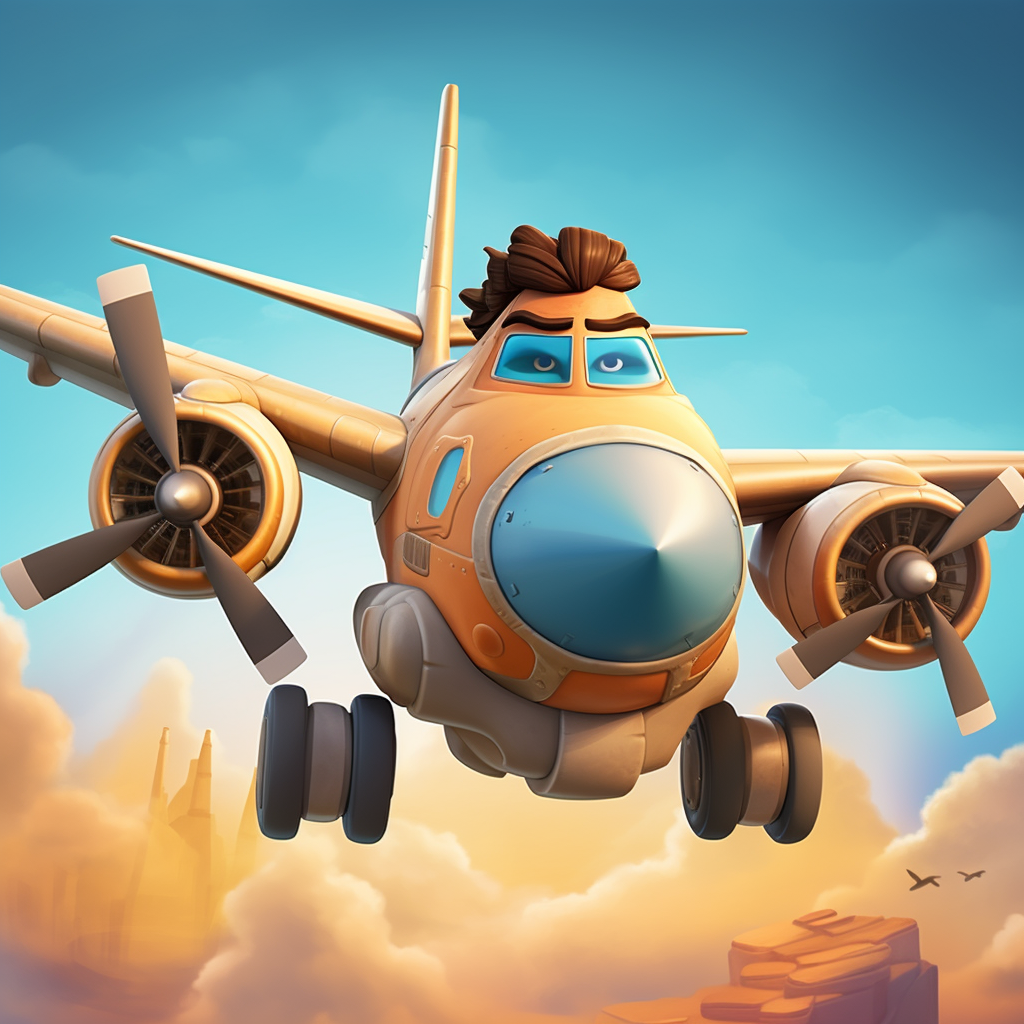 Cartoon Hercules Plane with Human-like Features