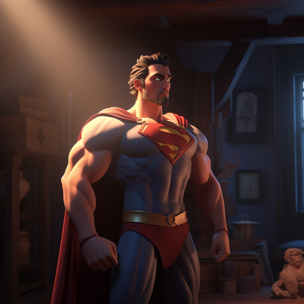 Hercules as Superman in Dark Room