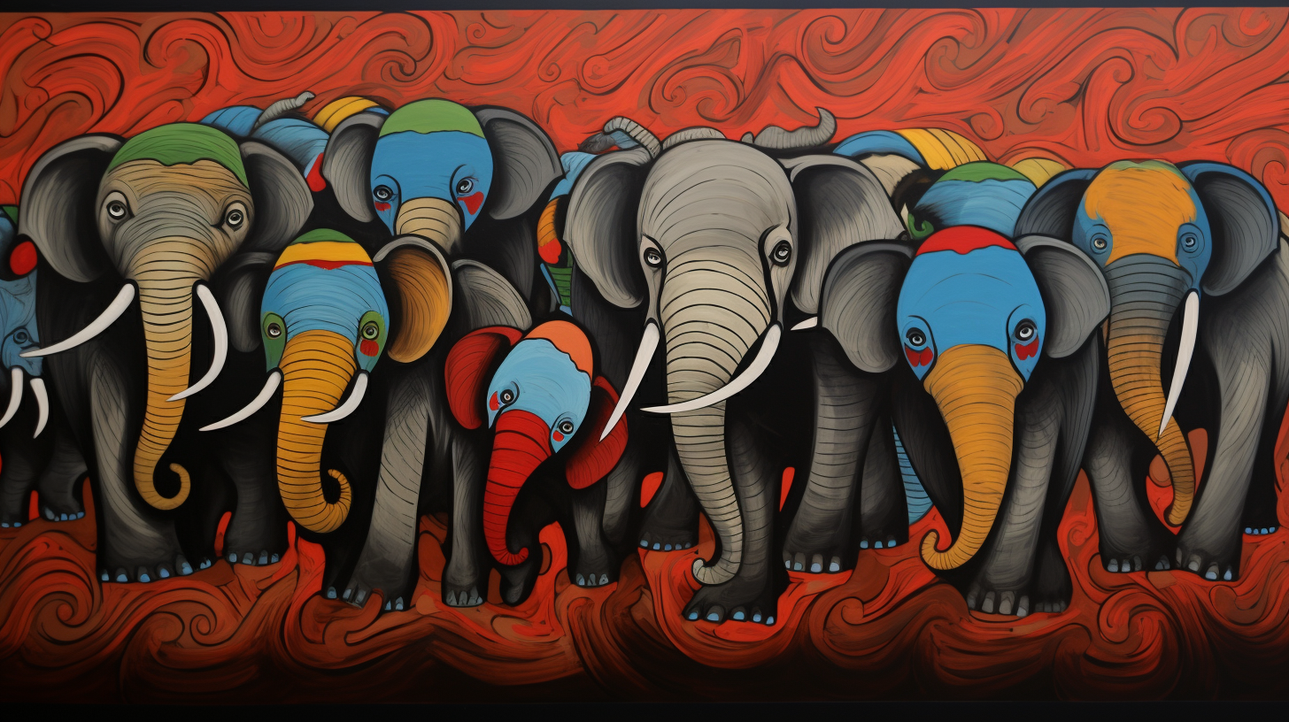 Beautiful Phad Painting of a Herd of Elephants