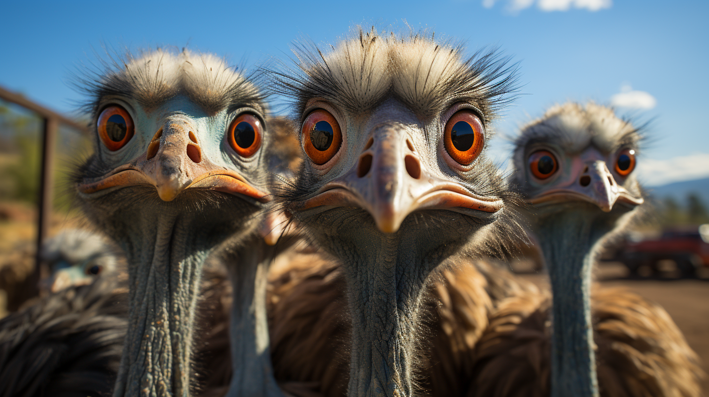 Herd of Ostriches on a Farm