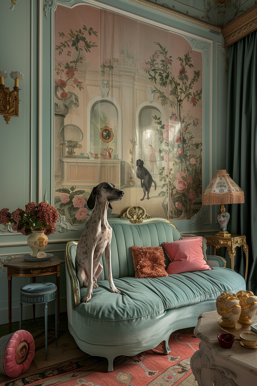 German Weimaraner in Hermes Fashion Interior