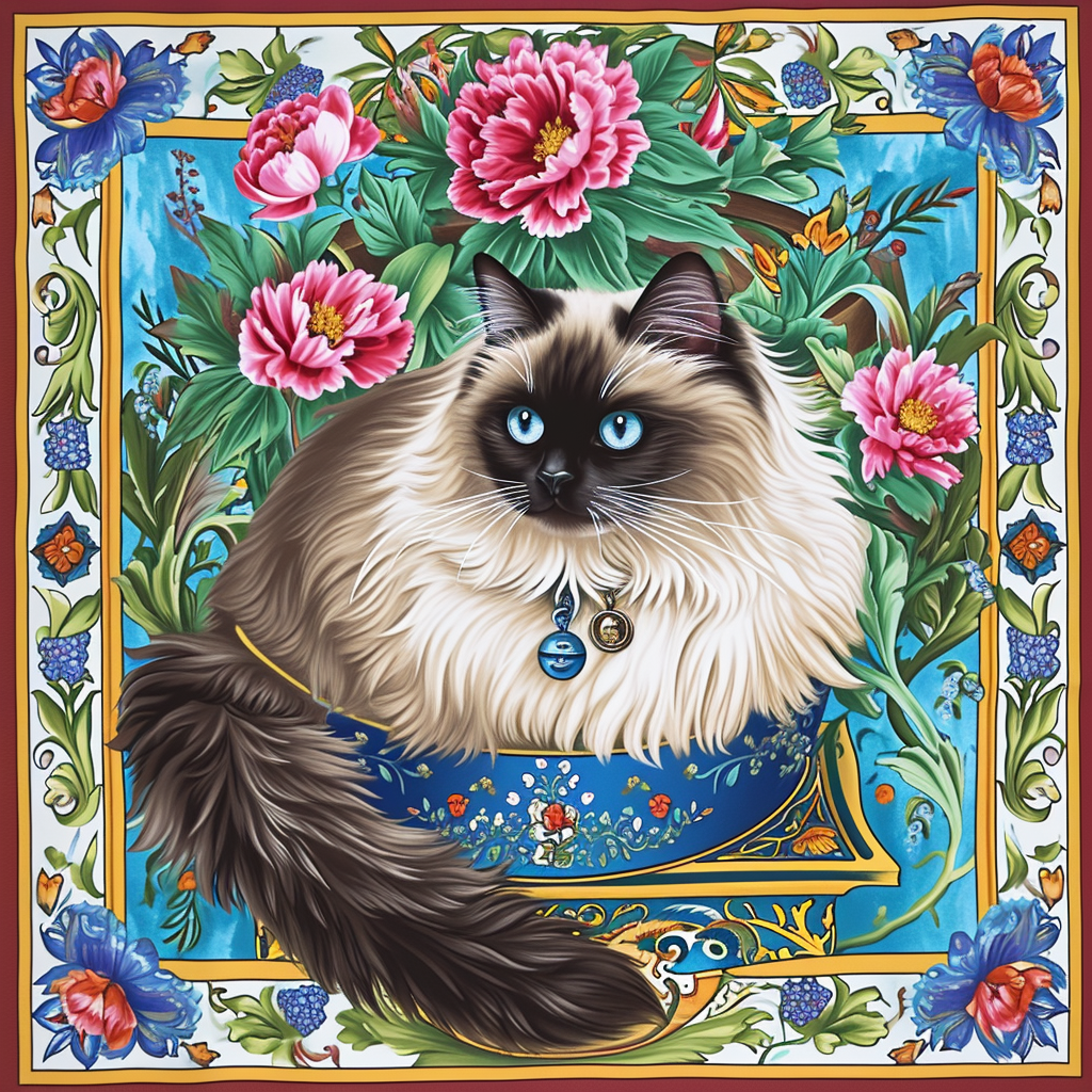 Hermes Silk Scarf Design with Cat in Litterbox