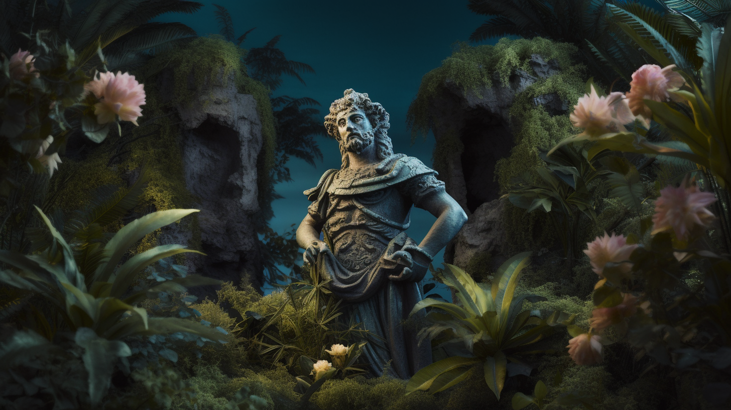 Tranquil Hermes Trismegisto in lush garden